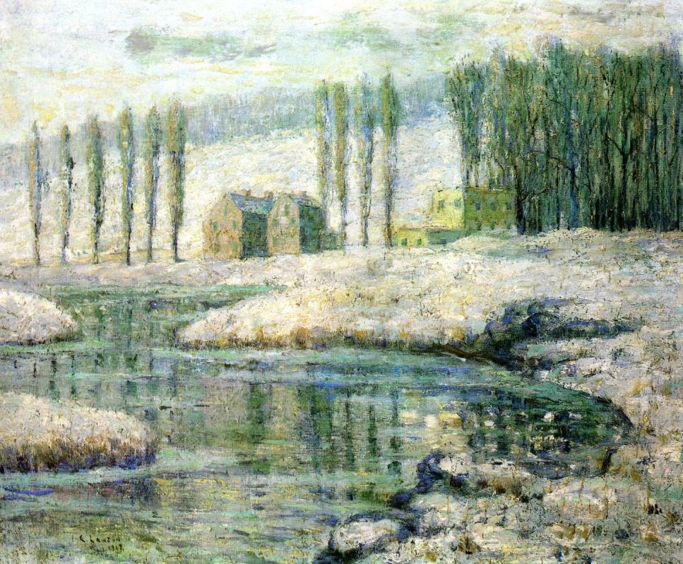 Oil painting impression landscape by river canvas Creek-in-Winter-Ernest-Lawson