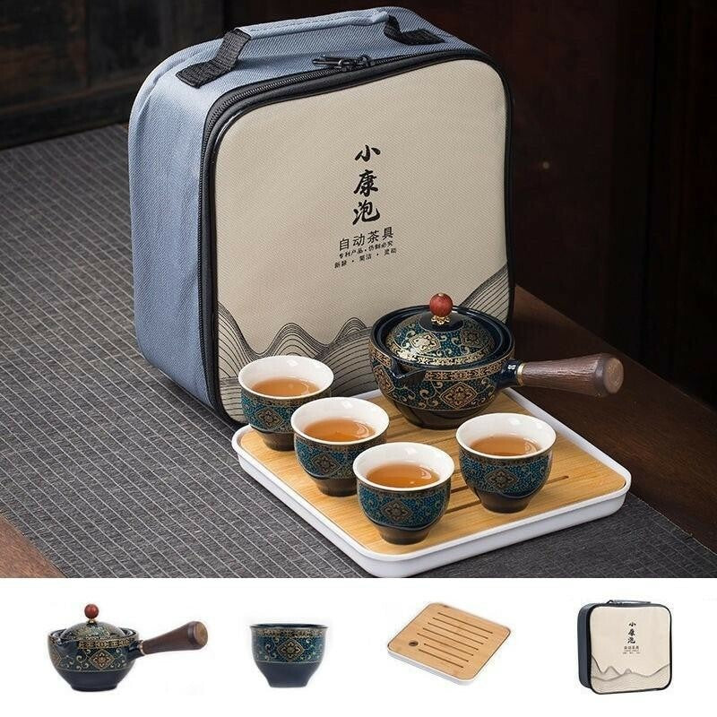 360° Rotating Teapot Premium 5-piece Set China Traditional Ceramics Tea Set