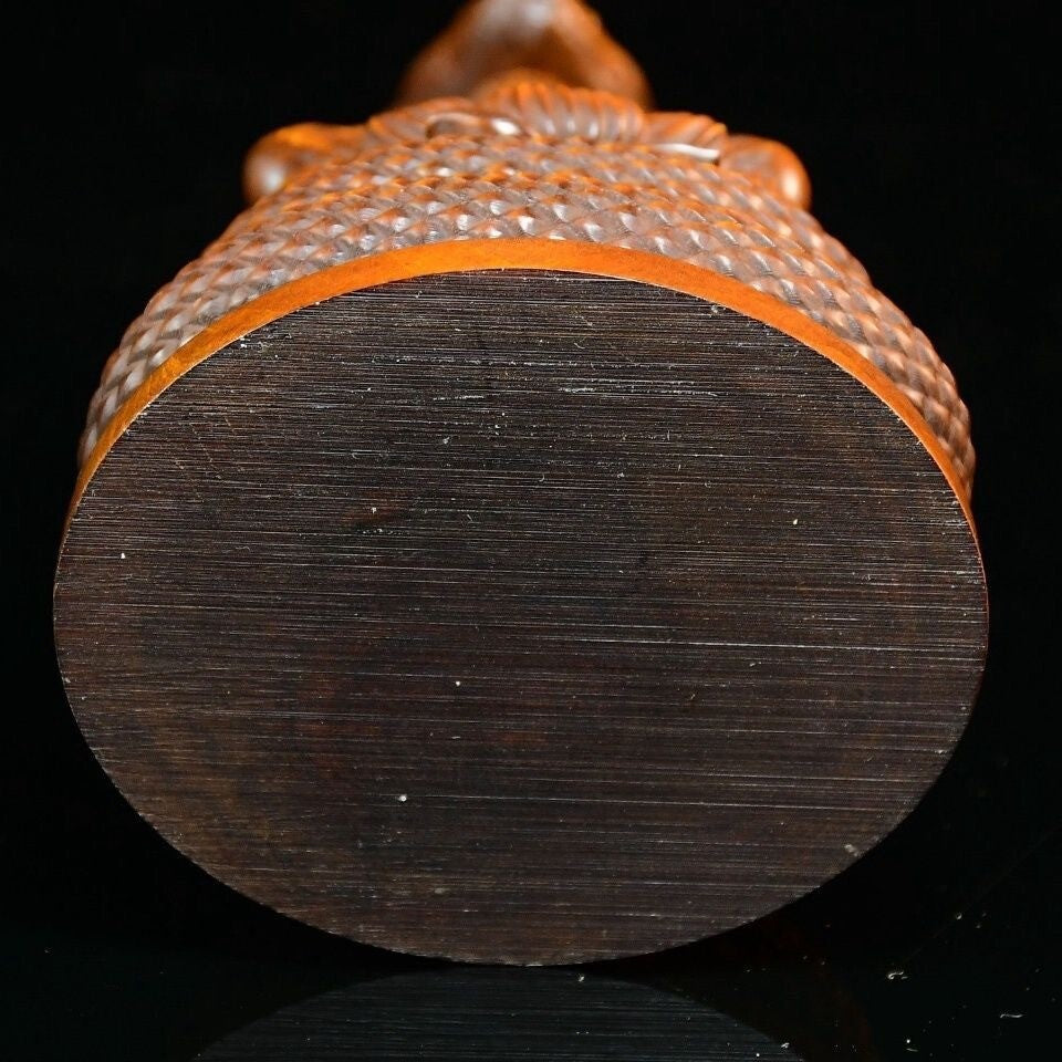 Old Boxwood Carved Snake Buddha Serpent Statue Buddhism Sculpture Decor