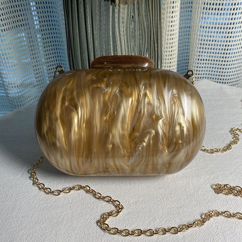 Fashionable Wallet Acrylic Bag Round Luxury Marble Brown Handbag Vintage Clutch