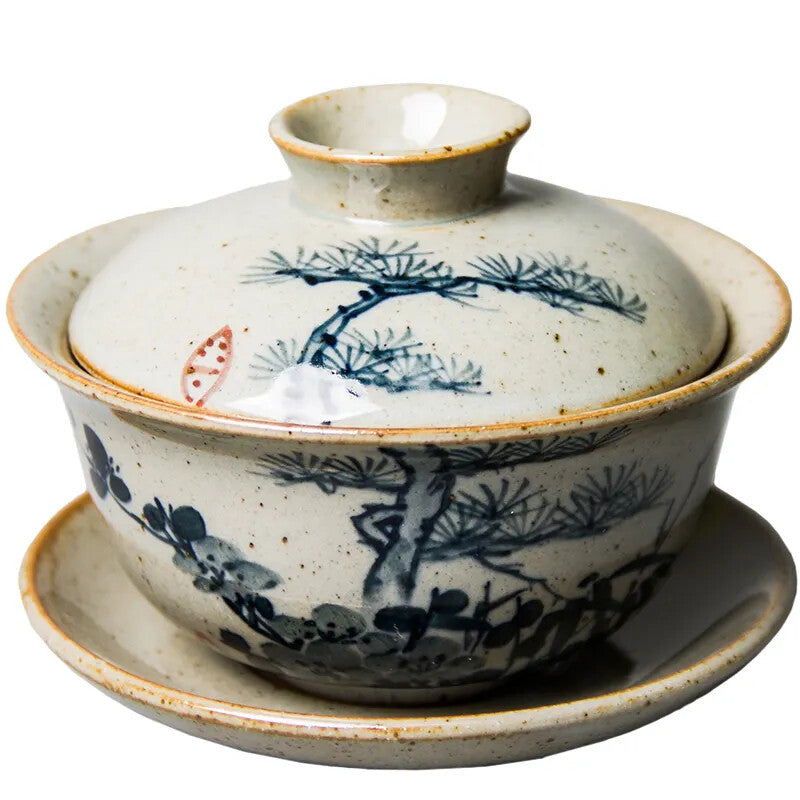 120ml Hand Painted Gaiwan For Tea Plum Pottery Tureen With Lid Teaware Pine