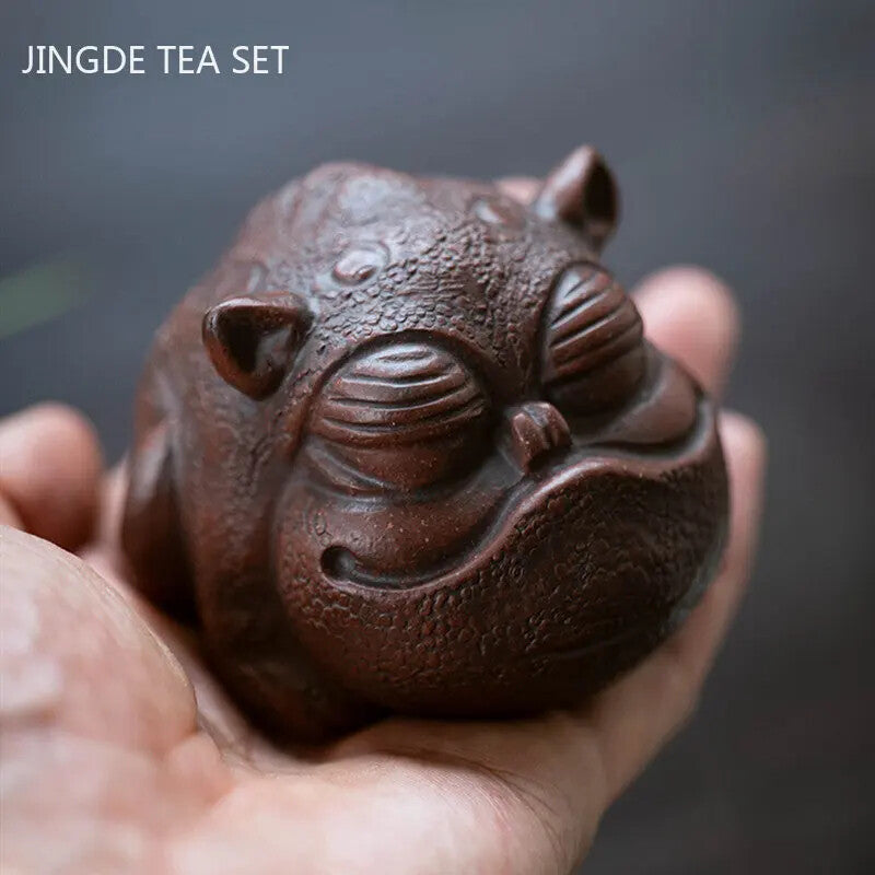 Yixing Raw Ore Purple Sand Tea Pet Three Foot Golden Toad Chinese Tea Accessorie