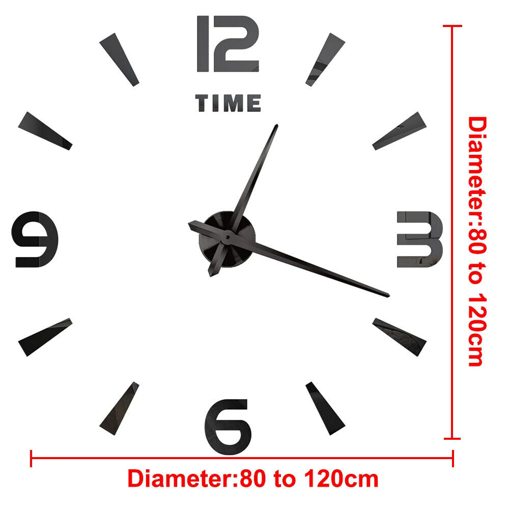 DIY Wall Clocks 27~47in Modern Mirror Number Sticker Living Room Decor Frameless