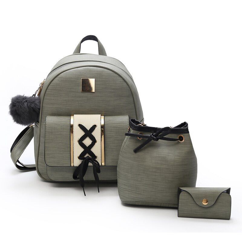 3Pcs/Set Synthetic Leather Women Backpack Purse Composite Bag Travelling Purse