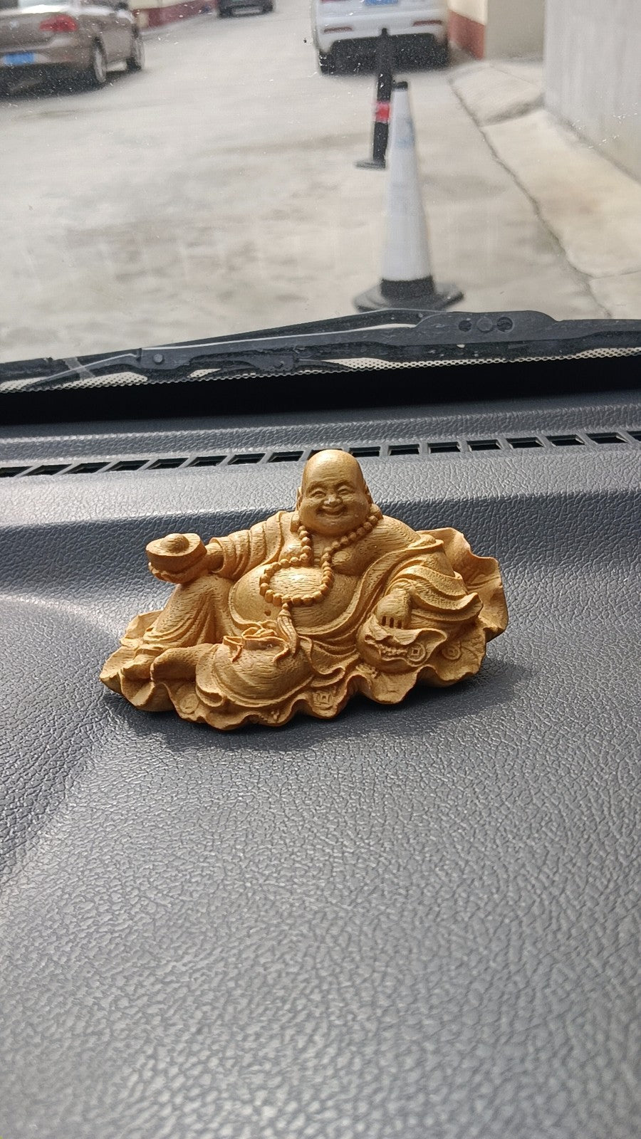 Golden Sandalwood Maitreya Buddha Carving Car & Home Decor