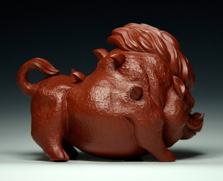 Full Handmade Tea Pet Wild Boar God Statue Real Yixing Zisha Dahongpao Clay Pig