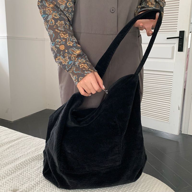 Crossbody Messenger Bag Large Shoulder Corduroy Tote Handbag Zipper 32*13*35 CM