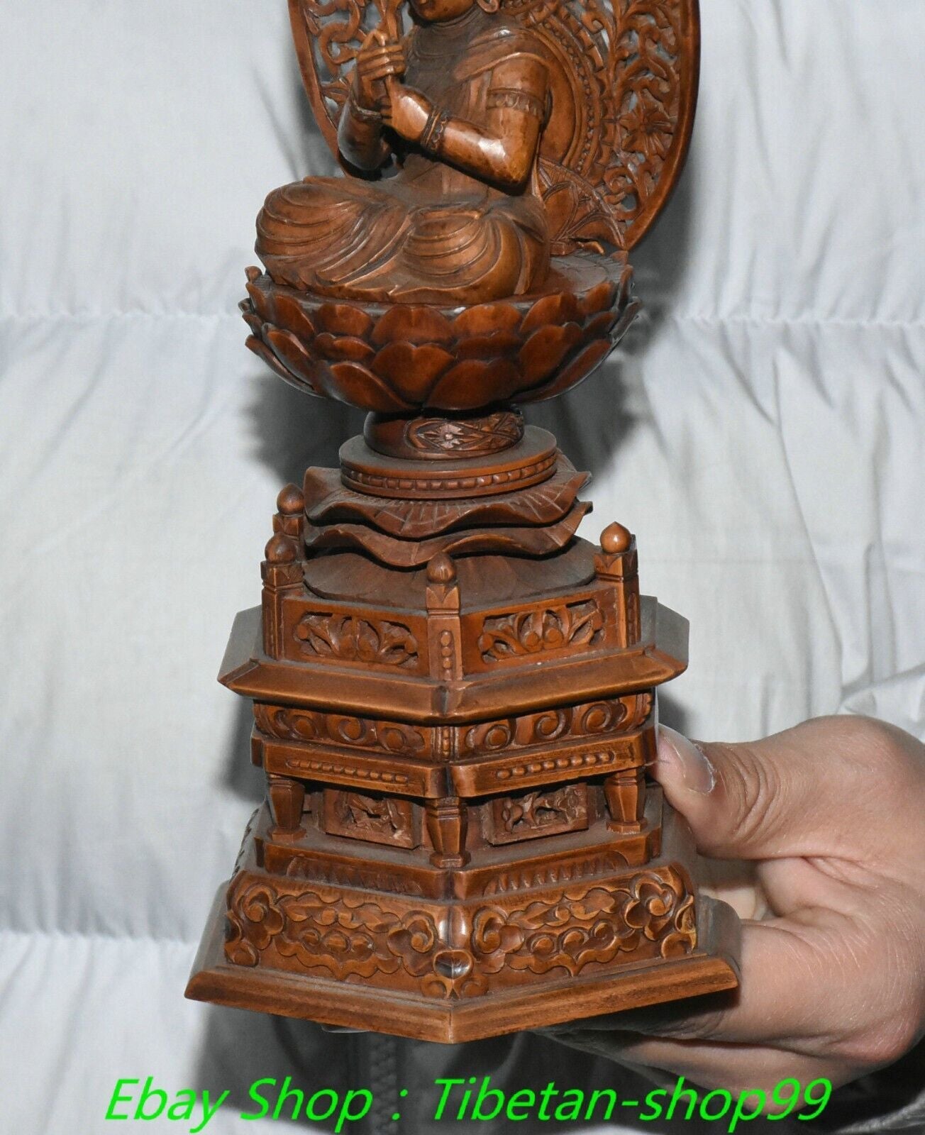 9.4''Old Chinese Boxwood Carving Kwan-yin GuanYin Quanyin Buddha Statue