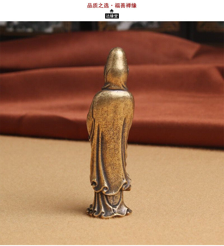 Brass Nanhai Guanyin Bodhisattva Buddha Desktop Ornament Zen Tea Pet