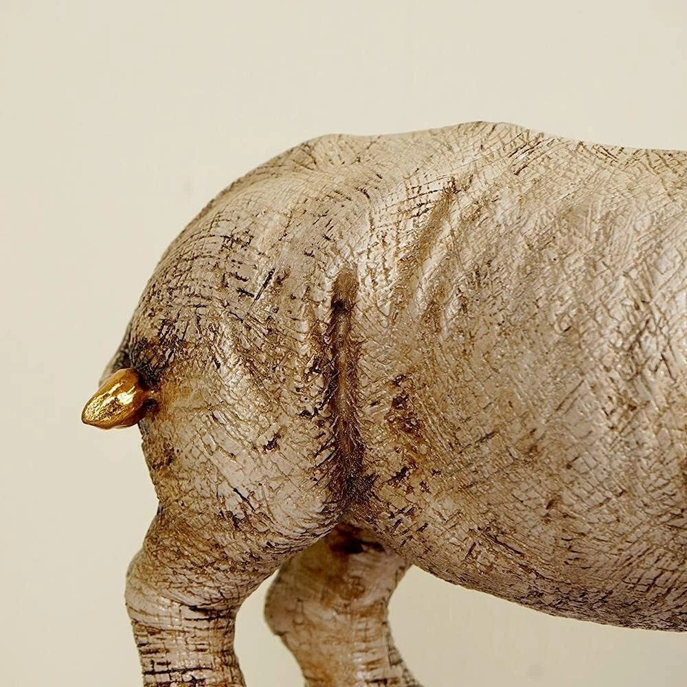Rare Golden Horned Rhino Table Accent Showpiece Made by Polyresin Figurine