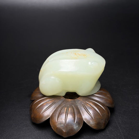 Certified Natural Hetian Jade Hand-carved Exquisite Golden Toad Statues 31342