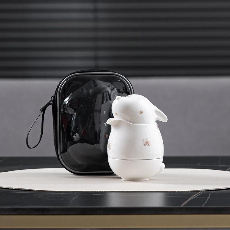 Rabbit Design Porcelain Tea Set For Travel Master Cup Matching Tea Cup Pitcher