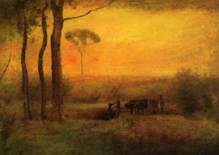 Oil painting George-Inness-Pastoral-Landscape-at-Sunset free shipping to world