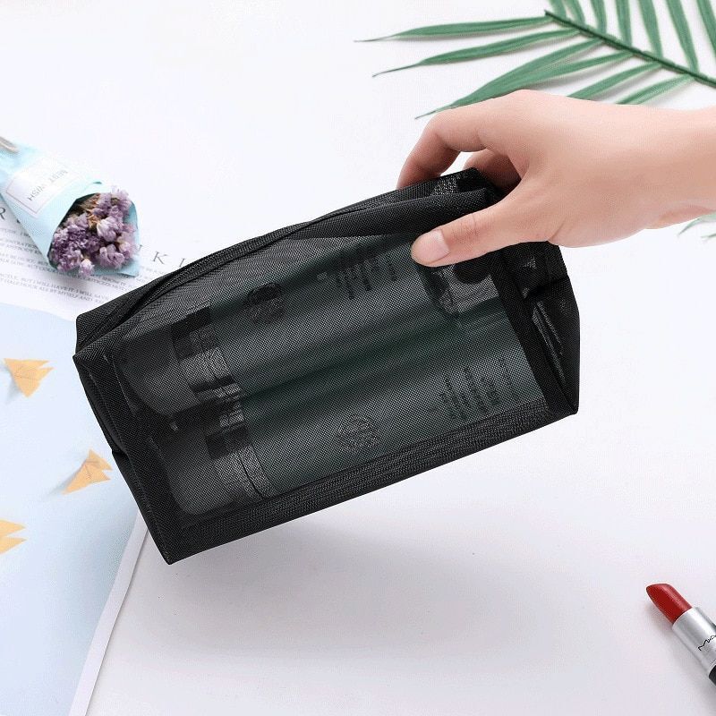 Cosmetic Bag Small Storage Travel Wash Purse Three-Pieces Set Black Transparent