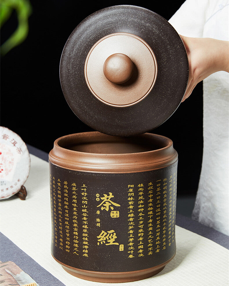12" Black Yixing Zisha Pottery Handmade Words Hanzi Caddy Tea Jar Pot Container