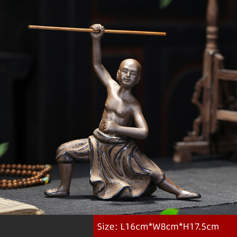 Kungfu Boy Shaolin Monk Statue Ceramic Tea Pet Home Decoration Tea Play Ornament