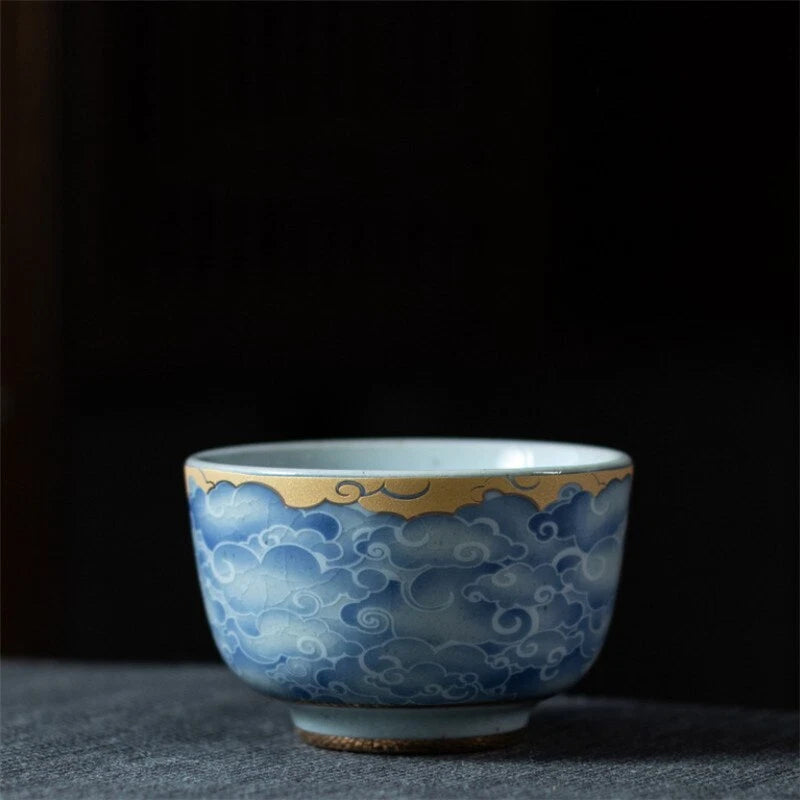 Japanese-style Ceramic Cyan Cloud Glaze Teacup Creative Chinese Kiln Change Tea