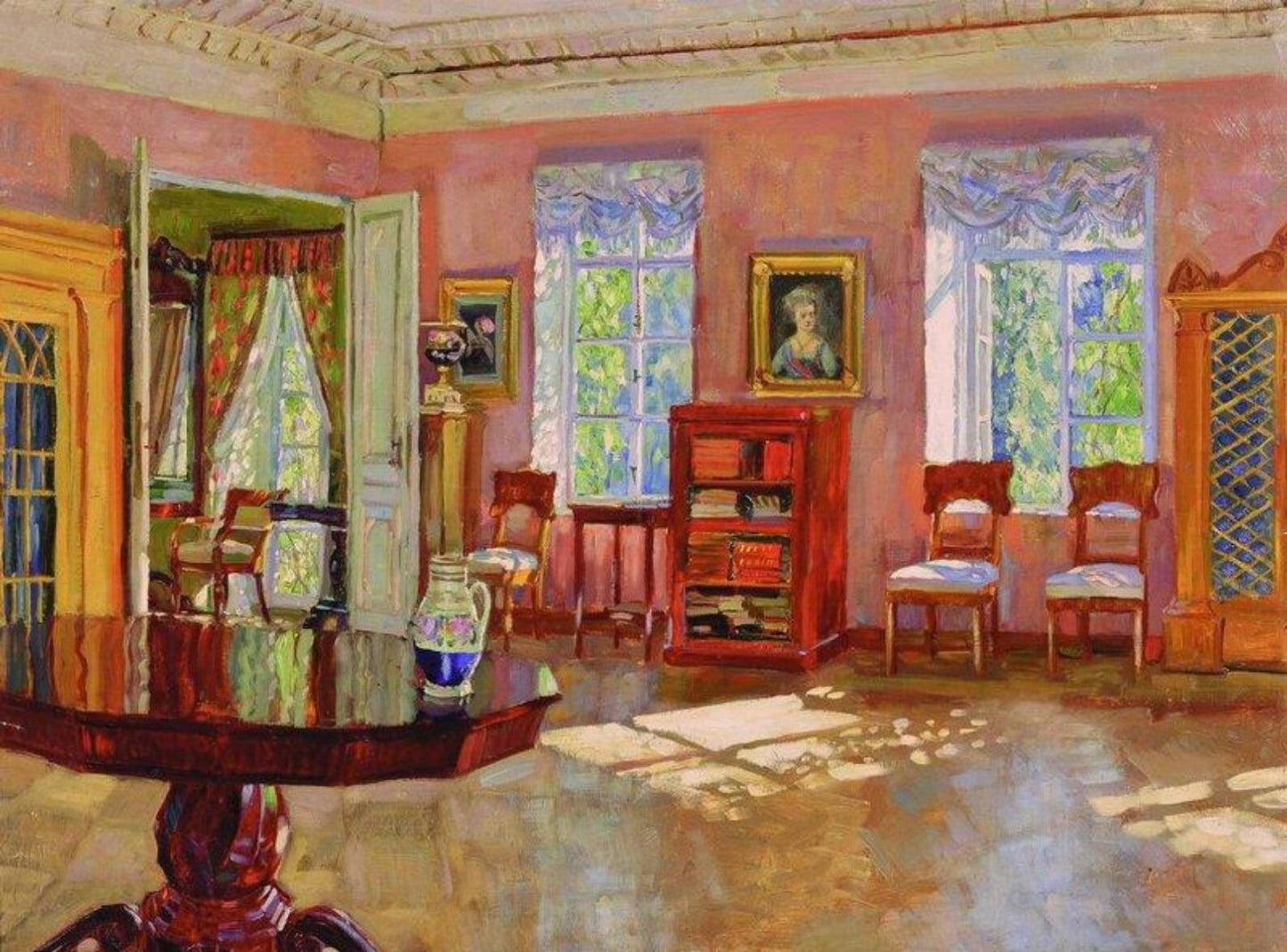Oil painting Stanislav-Zhukovsky-Interior-of-a-Library landscape hand painted