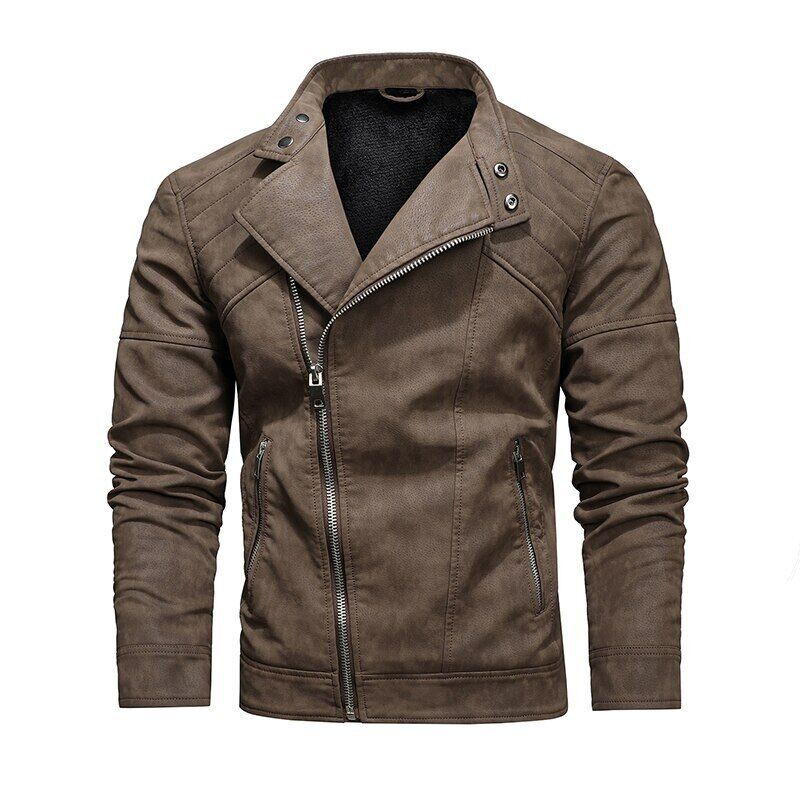 Leather Jacket Men Winter Fleece Motorcycle Coats Biker PU Jackets Slim Overcoat