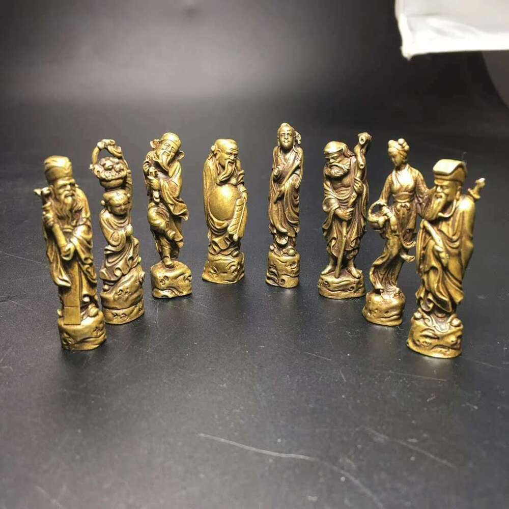 8PCS Chinese Buddha Bronze Old Copper Eight Immortals (Ba Xian)Brass Statue