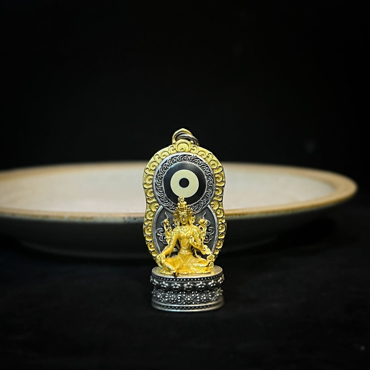 Tibetan Plated Silver One Eye Tara Dzi Pendant Brass Handmade Amulet Unisex