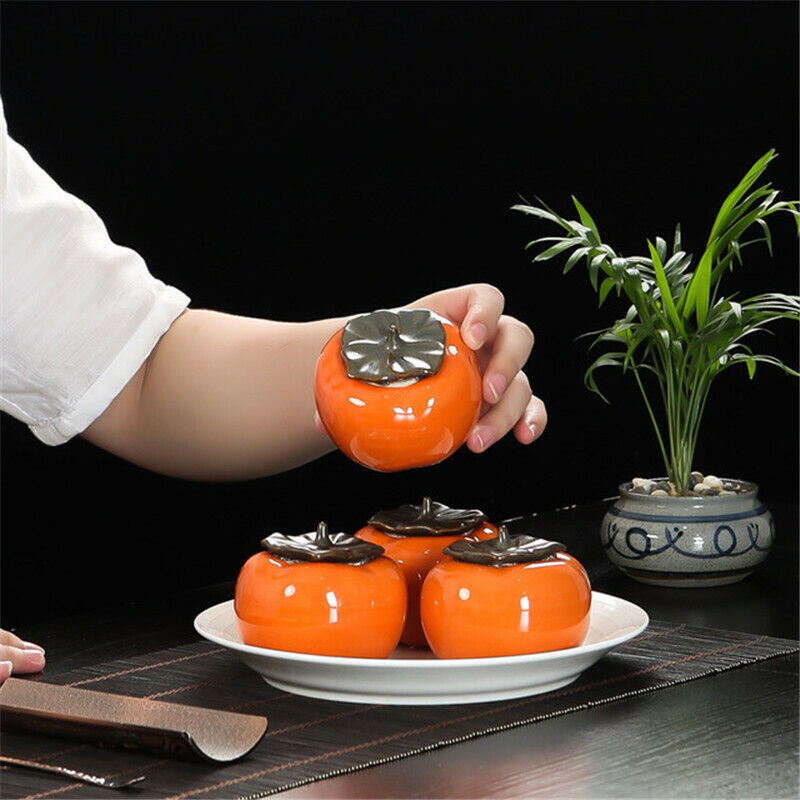 Ceramic Persimmon Tea Canister Coffee Box Caddy Storage Sealed Jar Cans Tea Set