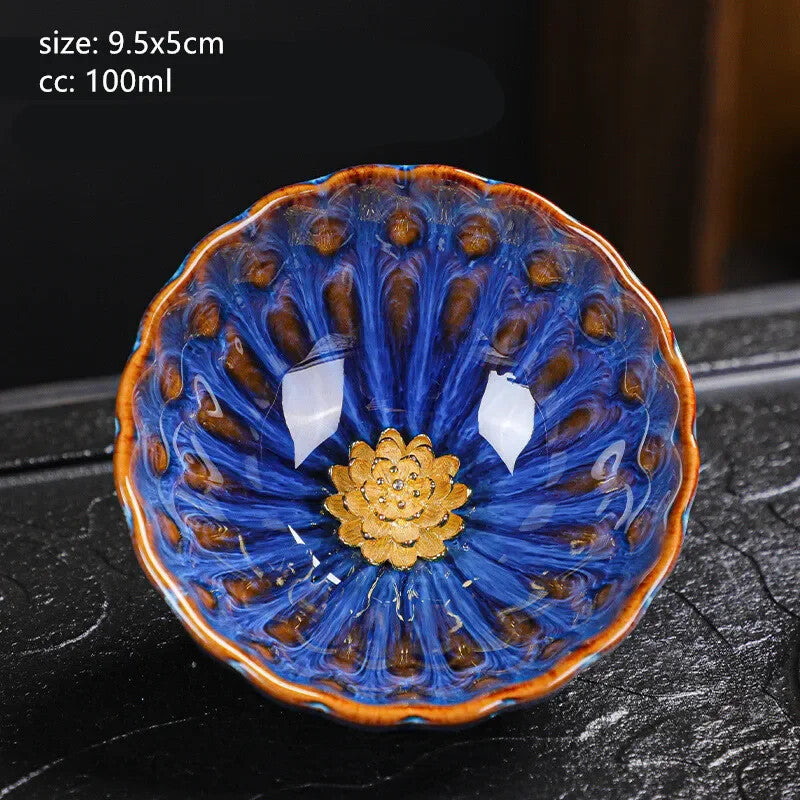 130ml Tradition Kiln Transformation Ceramic Teacup Handmade Silver Inlay Tea Cup