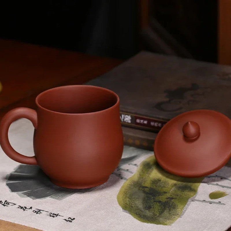 350ml Yixing Purple Clay Handmade Tea Cup with Cover Mug Kungfu Teaware