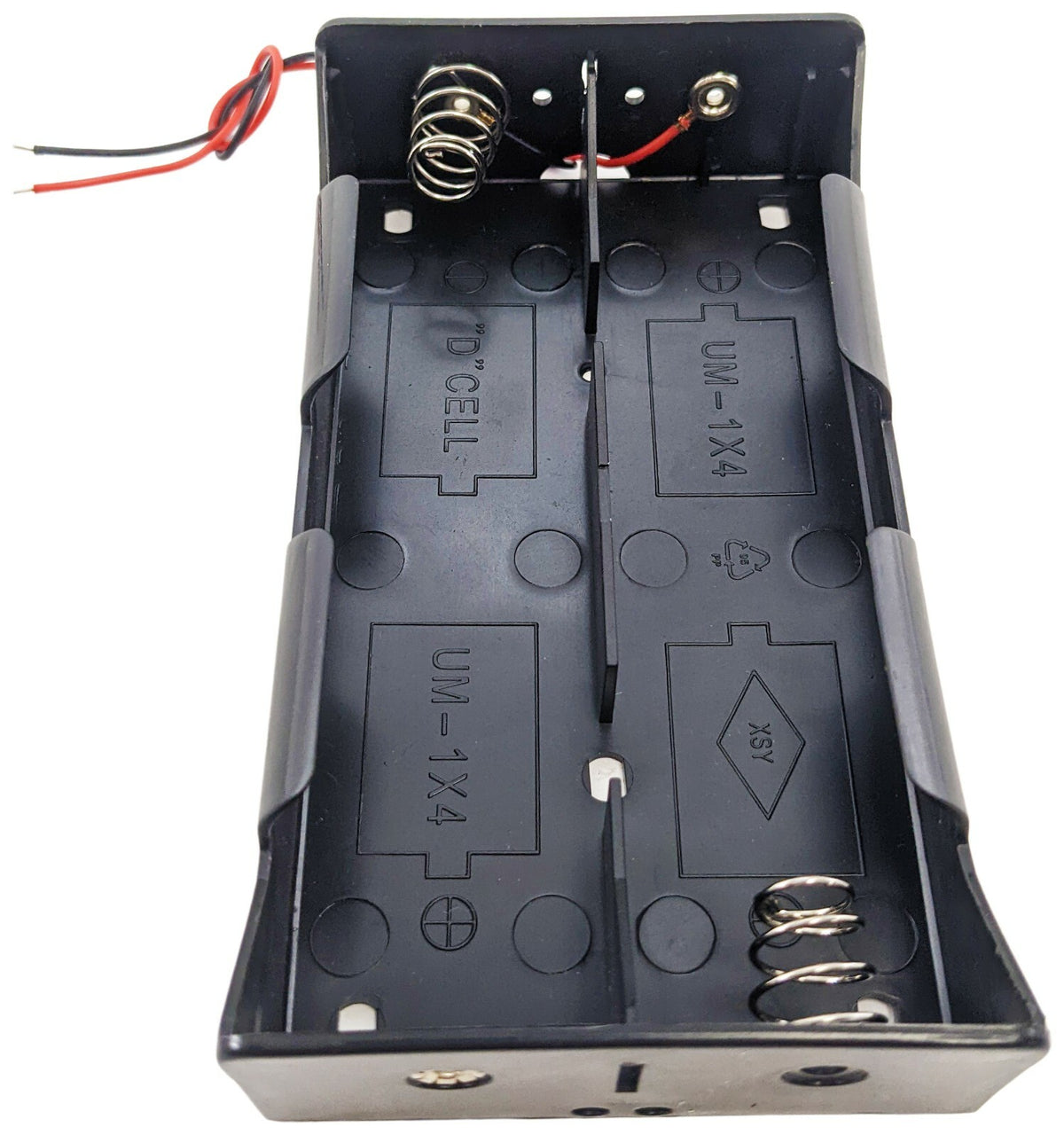 4 'D' Cell Battery Holder with Wire Leads, Plastic Case (5.22" x 2.91" x 1.22")