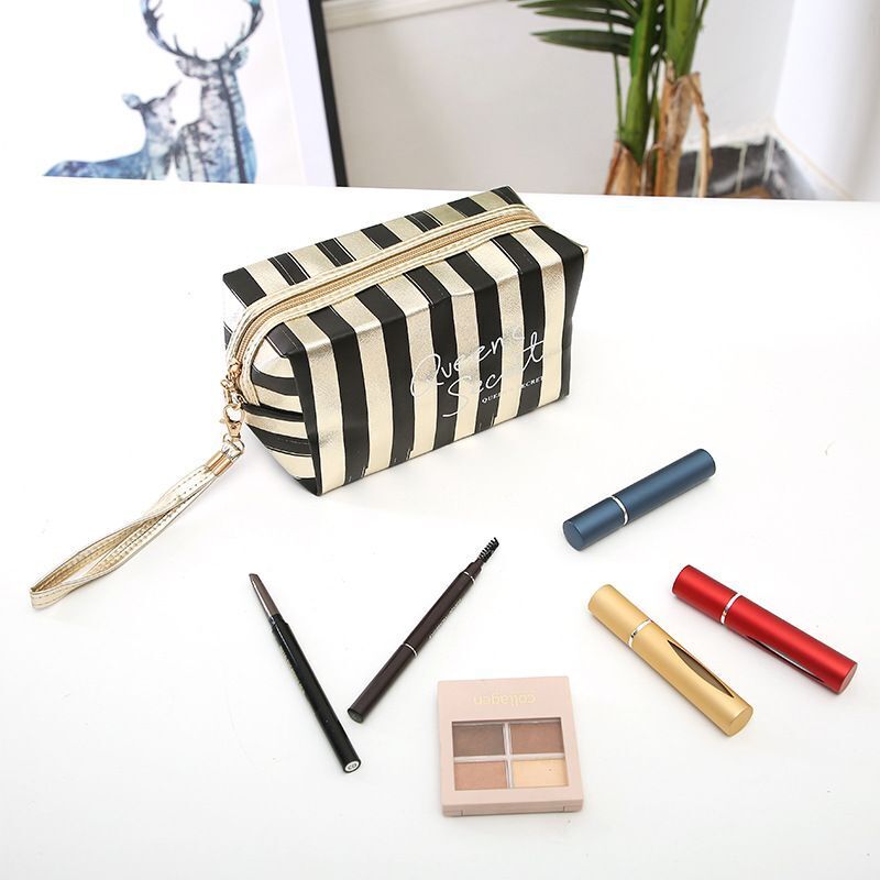 Stripe Makeup Case Pouch Octagonal Storage Bag Handbag Toiletry Travel Organizer