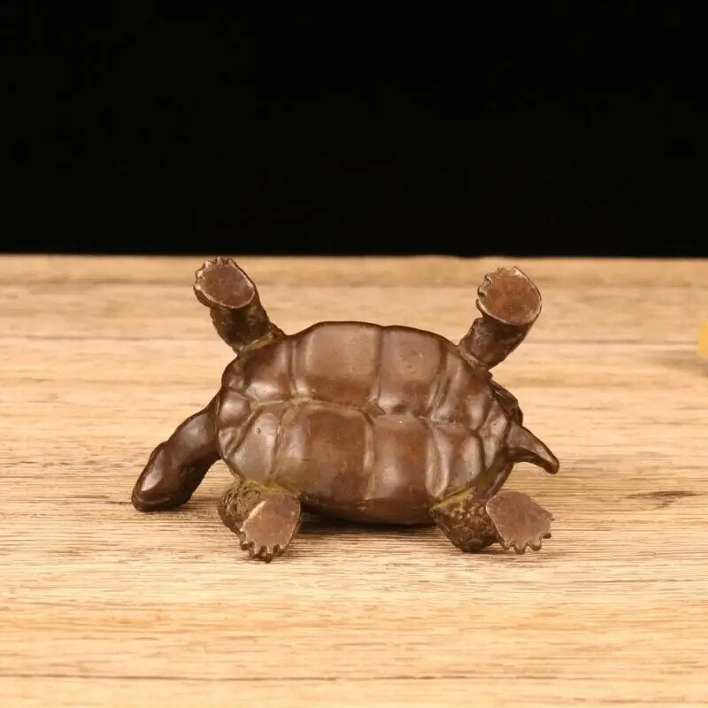 Vintage Red Copper Tortoise Incense Holder Burner Small Tea Pet Animal Turtle