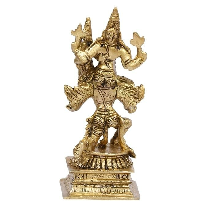 Hindu God Brass Lord Vishnu Laxmi Riding on Garuda Idol Figurine Statue