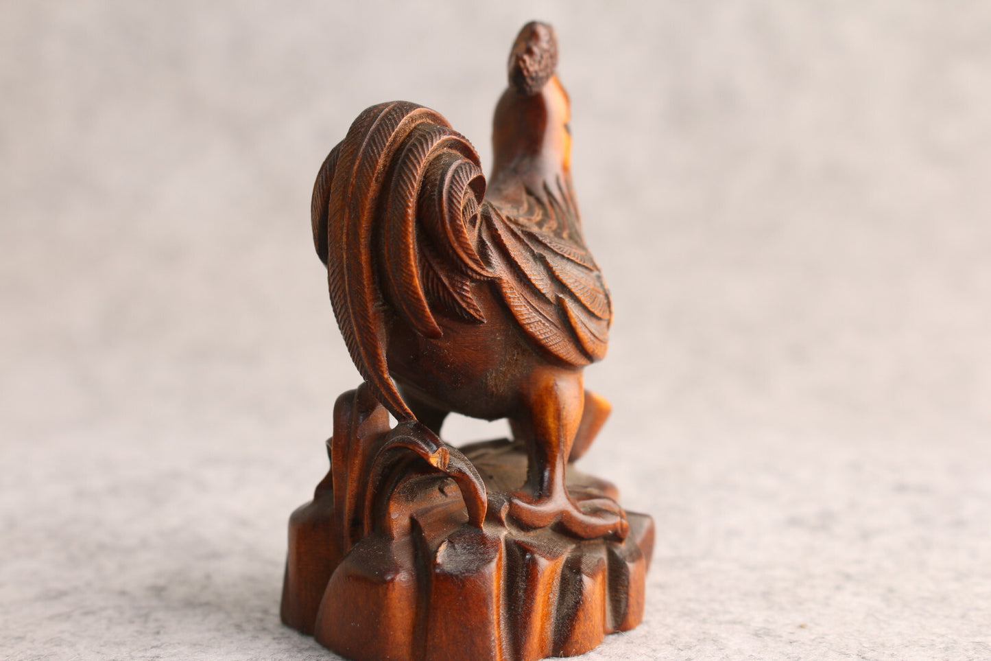 Rare Collection Chinese Boxwood Wood Carving cock Statue Wooden table decor