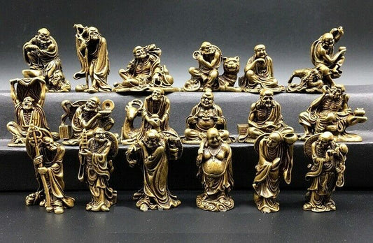 18x Chinese Buddhism Disciples Decor Brass Eighteen Lohan Buddha Arhat Statue