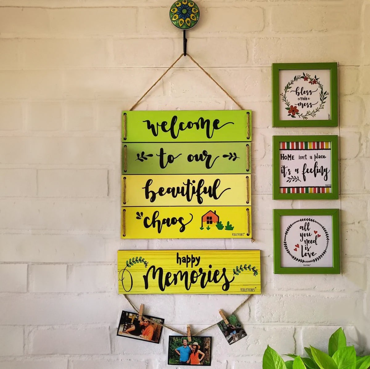 6 Piece "Happy Memories" Themed Wooden Wall Decoration Set - Includes 4-Plank...