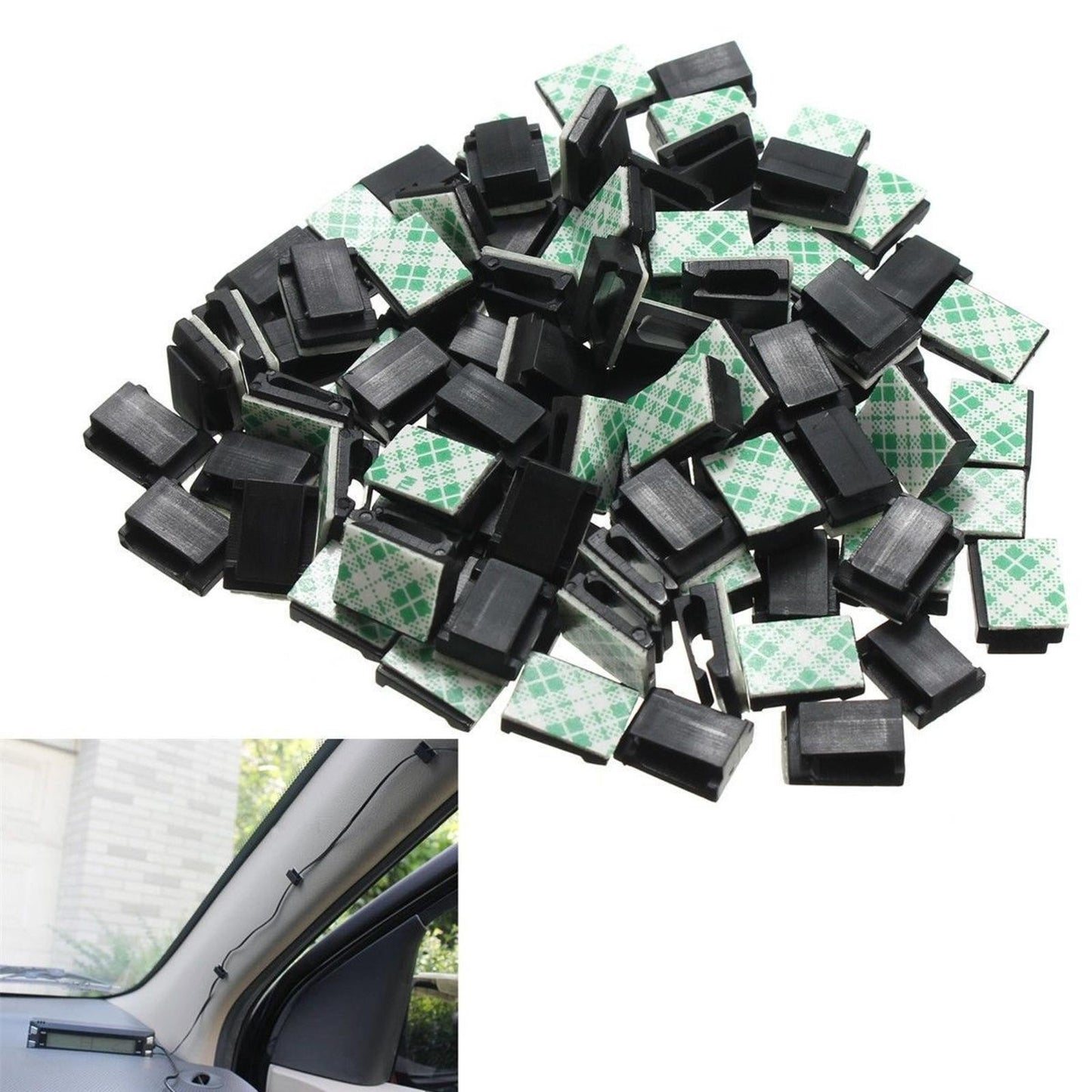 30Pcs Wire Clip Black Car Tie Rectangle Cable Holder Mount Clamp Self Adhesive J