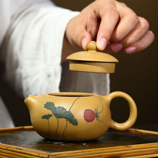 180ml Chinese Yixing Xishi Pot Purple Clay Lotus Pattern Teapot Kung Fu Tea Set