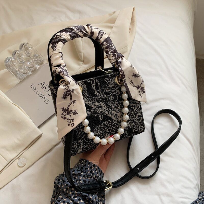 Bag Women Totes Ribbon Handbag Pearl Ladies Shoulder Bag Crossbody Bag Women