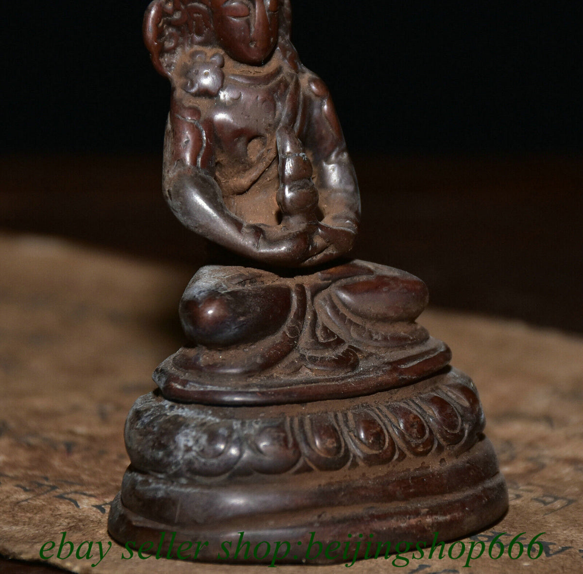 3.2" Old Tibet Tibetan Bronze Amitayus longevity God Goddess Statue