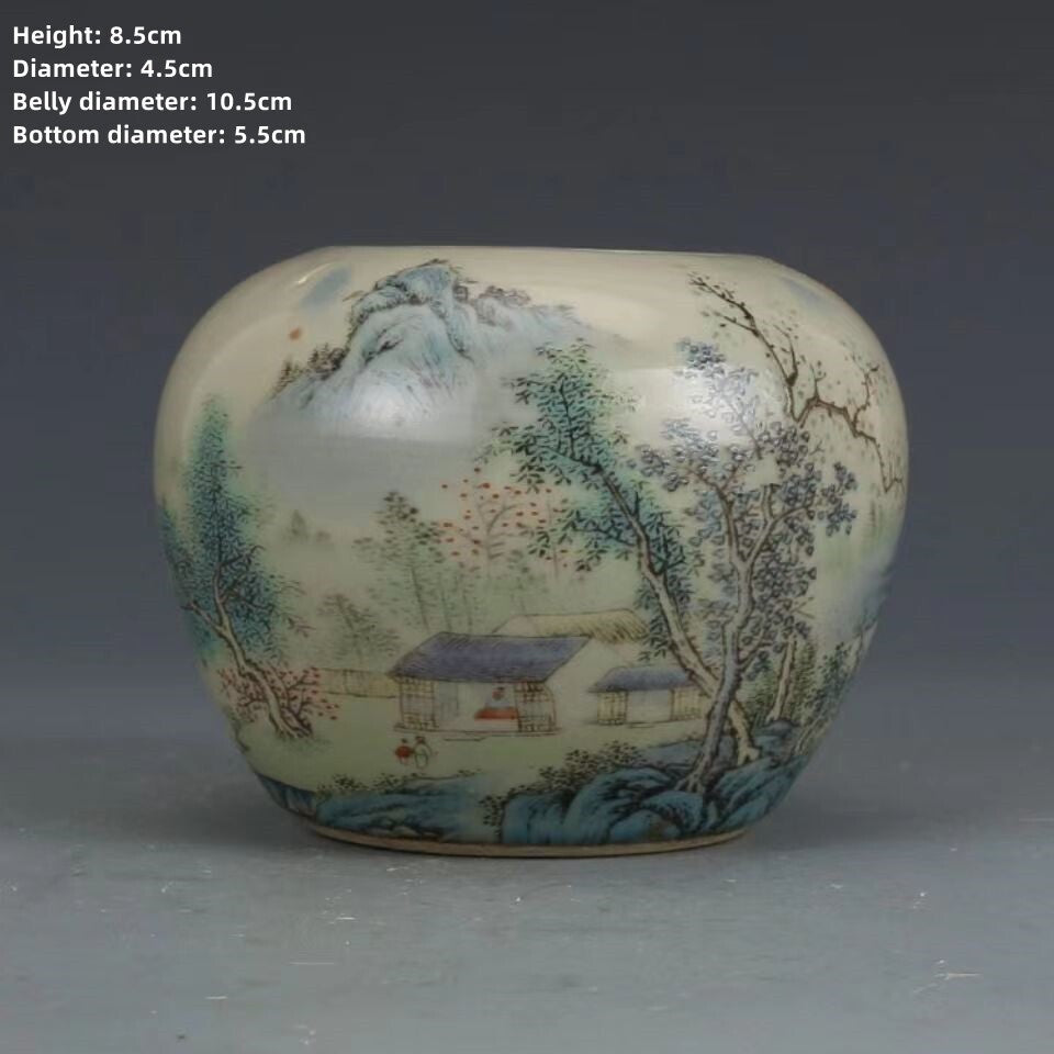 Exquisite Chinese Porcelain Pastel Porcelain Mountain Water Pattern Pot New