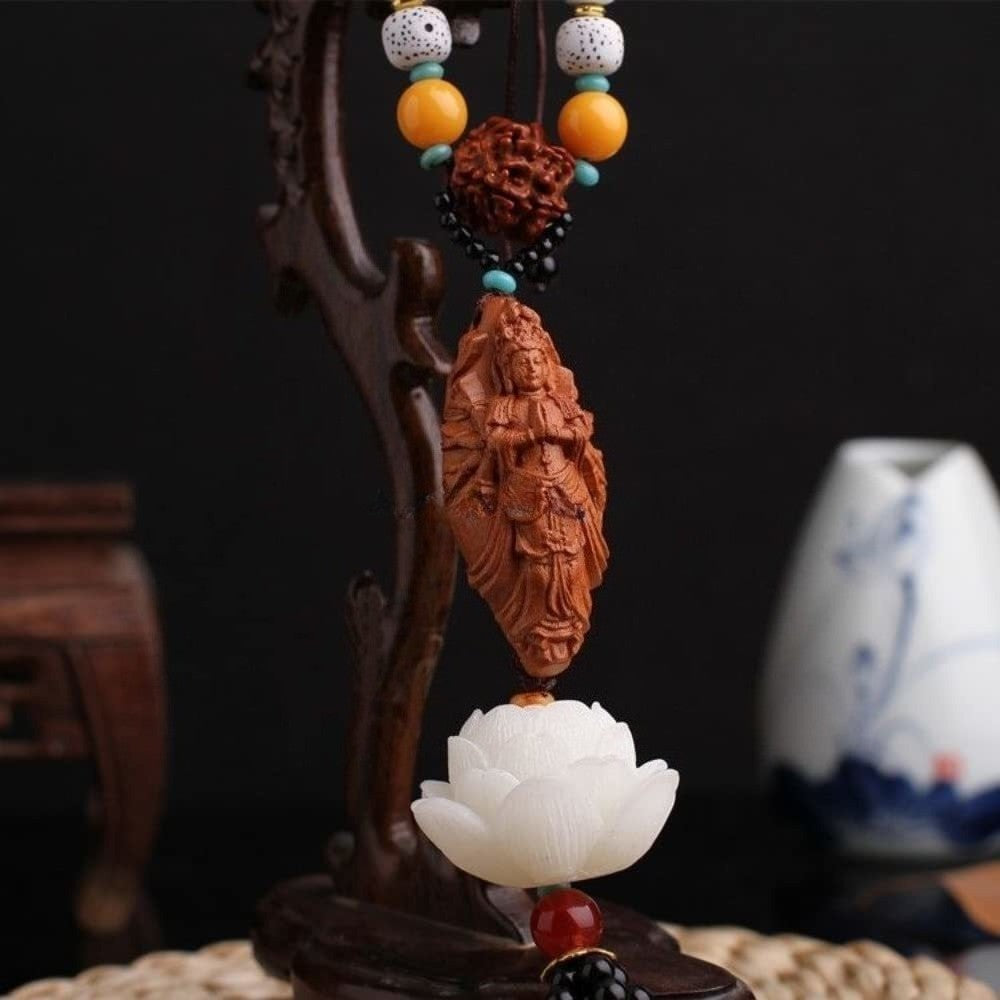 Peachwood Carved Buddha Statue Lotus Hanging Decorations Handicrafts