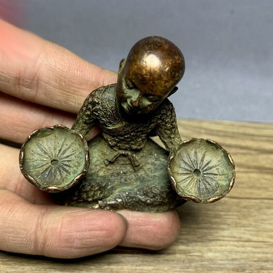2.3" Brass Monk Incense Burner Cone Holder Lotus Buddhism Statue Decor