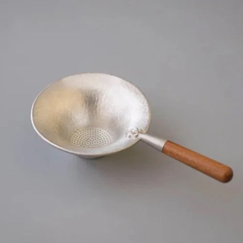 Tin Tea Funnel Solid Wood Handle Tea Strainer Kung Fu Tea Set Tea Strainer
