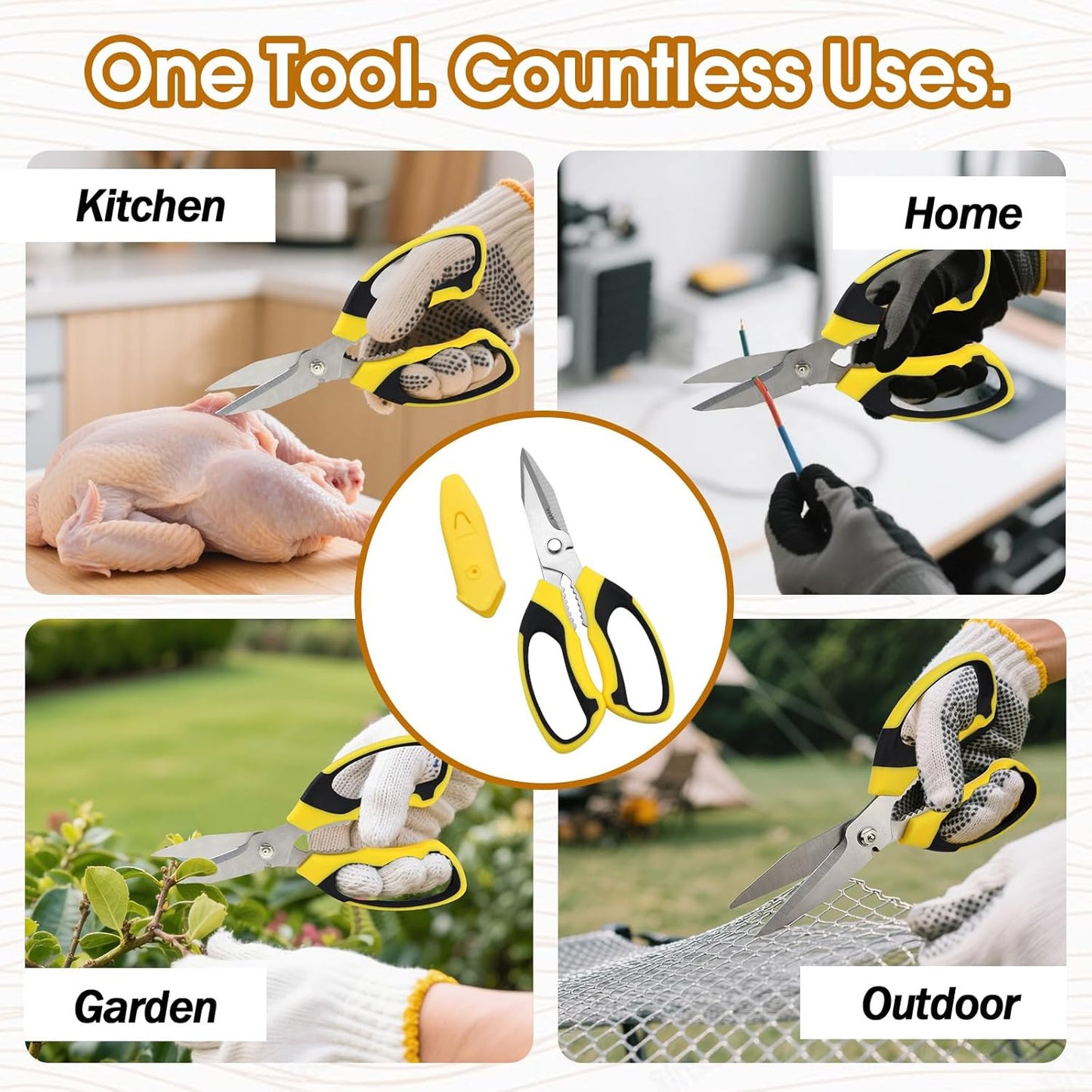 8 Inch Utility Scissors for Kitchen, Office, Craft & DIY – Heavy Duty Stainless