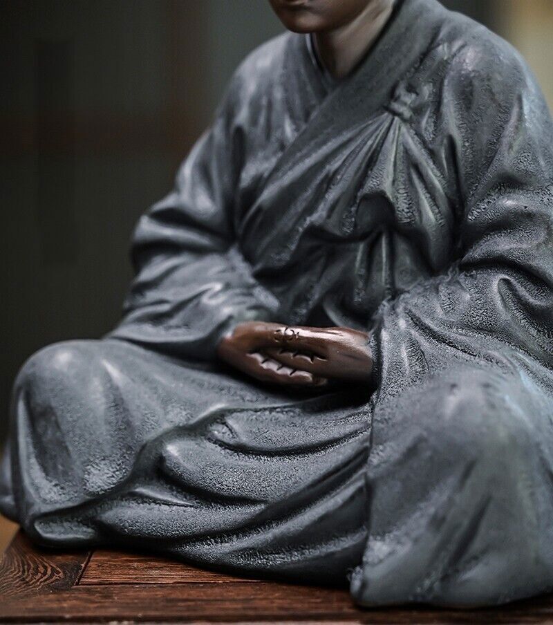 Chinese Porcelain Meditation Seating Monk Statue Buddhism Zen Figure Decor