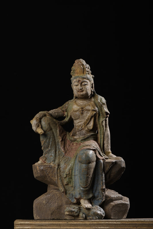 Chinese Antique Old Wood Carving Kwan-yin Statue Painted Sculpture Buddha Statue