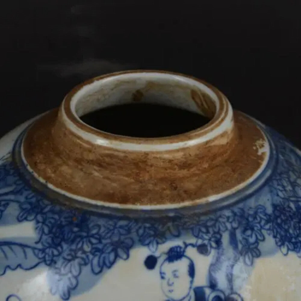 6.3" Chinese Blue and White Porcelain Jar Qing Kylin Kid Design Pot Tea Caddy