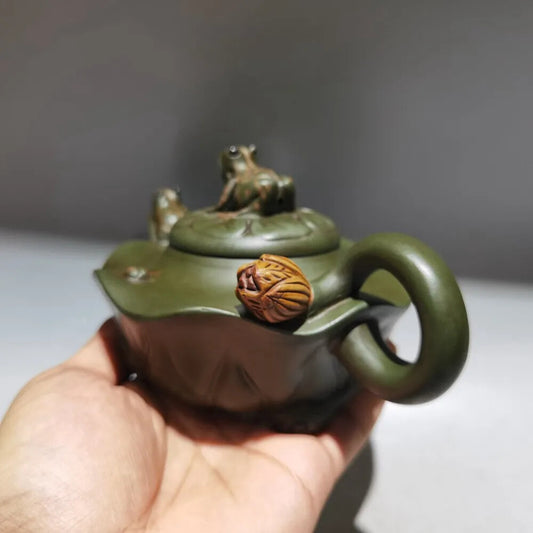Green mud Chinese Yixing Zisha purple Clay Teapot Frog Lotus Leaf tea Pot 360ml