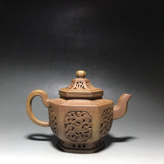 Chinese Yixing Zisha Clay Handmade Exquisite Teapot (六方镂空 底款:金鼎商标)