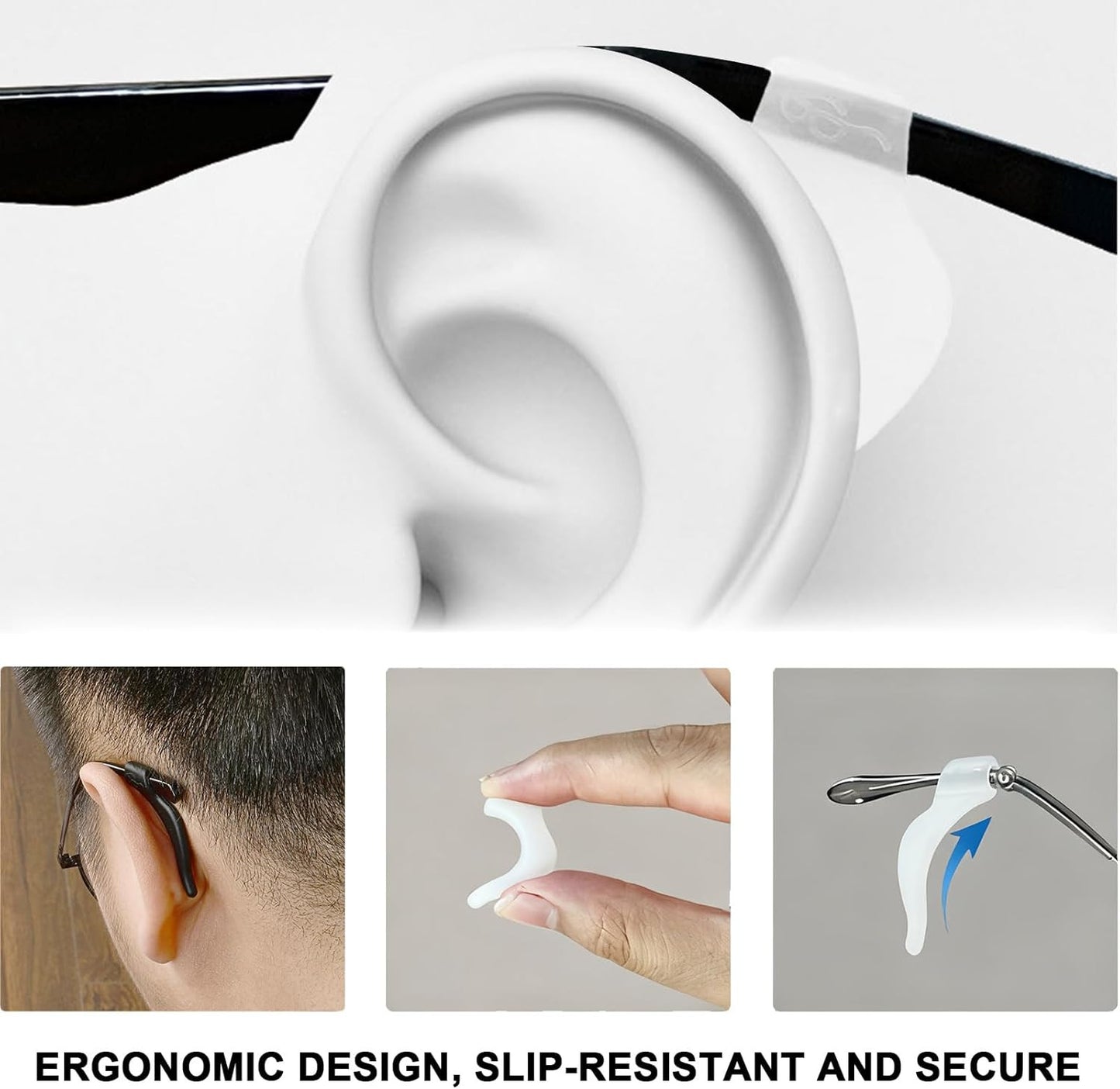 Eye Glasses Ear Grippers,Anti Slip Eyeglasses Ear Grips,Silicone Ear Hooks for S